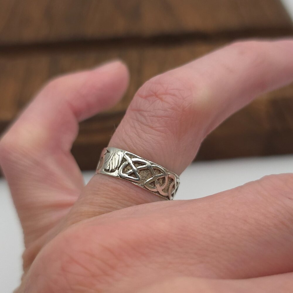 Size 6.75 Sterling Silver Celtic Animal Pattern Ring A377 - Picture 2 of 8